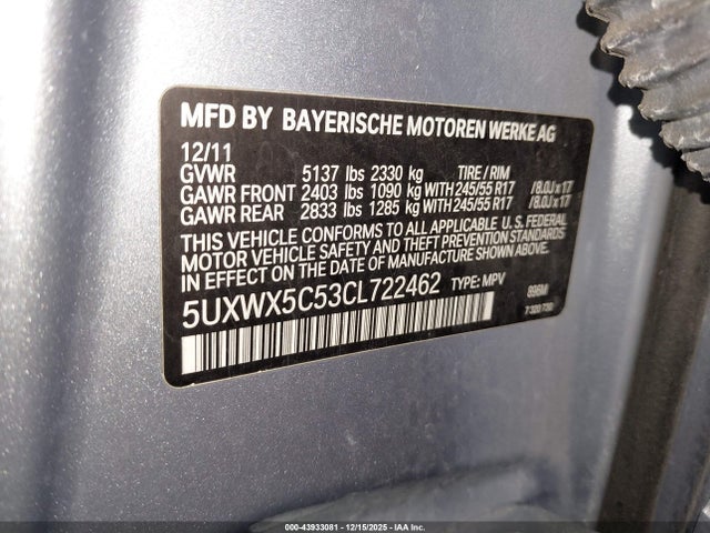 2012 BMW X3 5UXWX5C53CL722462 Photo 8