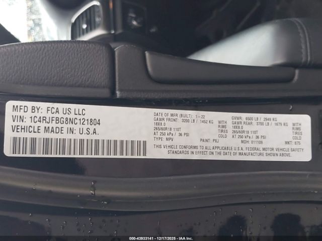 2022 JEEP GRAND CHEROKEE WK 1C4RJFBG8NC121804 Photo 8