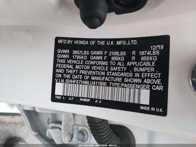 SHHFK7H46LU411900 Honda Civic Sport