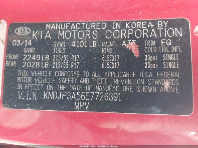KIA SOUL + 2014 KNDJP3A56E7726391 Image 9