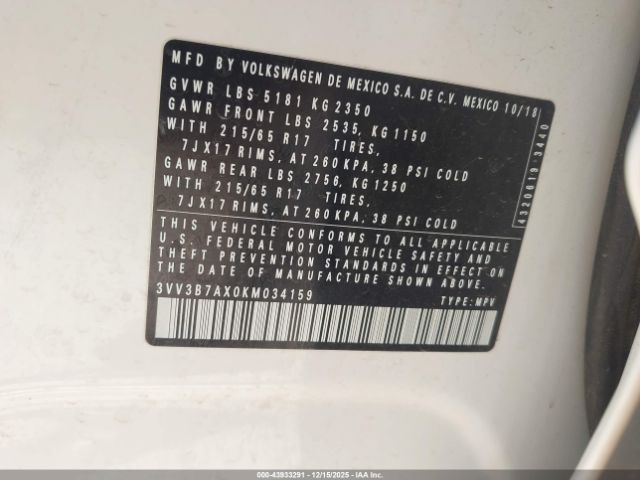 2019 VOLKSWAGEN TIGUAN 3VV3B7AX0KM034159 Photo 8