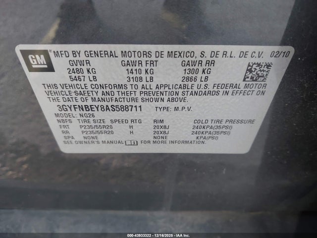2010 CADILLAC SRX 3GYFNBEY8AS588711 Photo 8