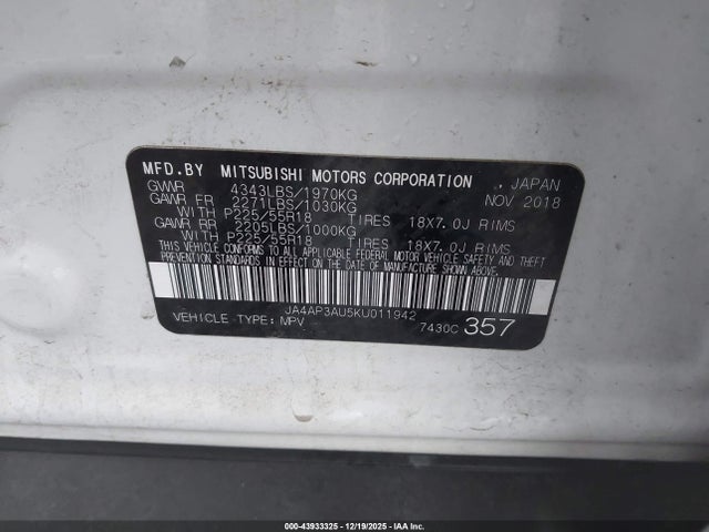 2019 MITSUBISHI OUTLANDER SPORT JA4AP3AU5KU011942 Photo 8