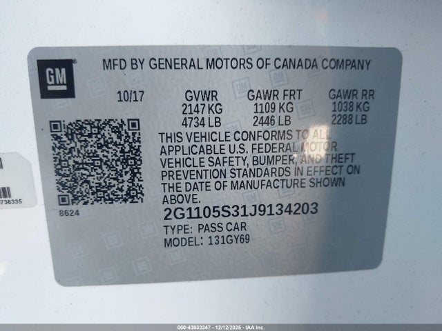 Chevrolet IMPALA 1LT 2018 2G1105S31J9134203 Image 9