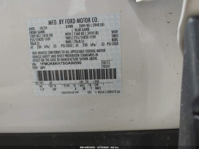 1FMUK8KH7SGA90590 Ford Explorer St-line