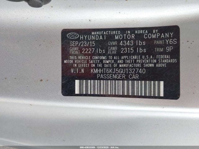 KMHHT6KJ5GU132740 Hyundai Genesis 3.8 Base