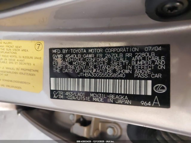 2005 LEXUS ES 330 JTHBA30G555058540 Photo 8