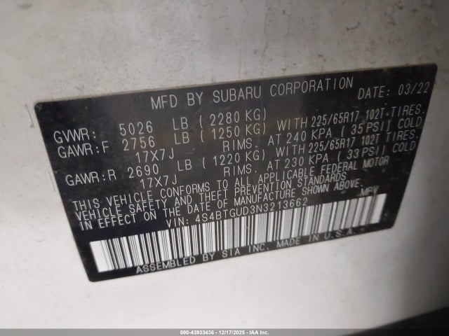 4S4BTGUD3N3213662 Subaru Outback Wilderness