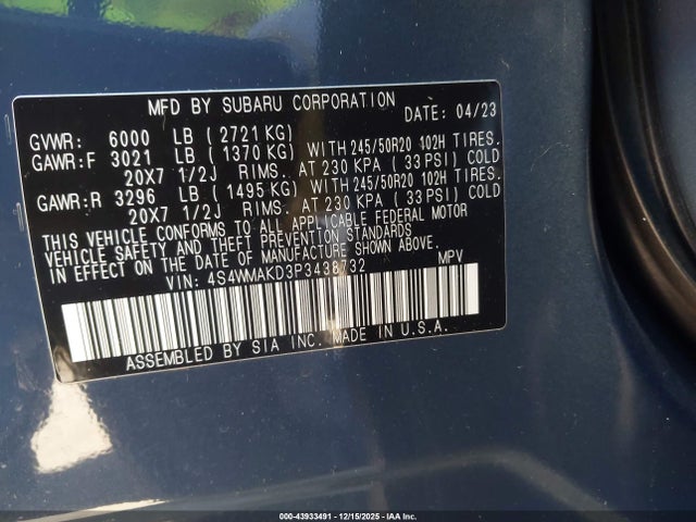 4S4WMAKD3P3438732 Subaru Ascent Onyx Edition Limited 7-passenger