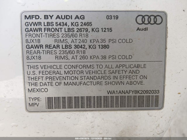 2019 AUDI Q5 WA1ANAFY8K2092033 Photo 8