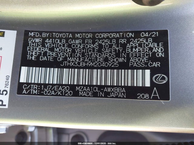 JTHX3JBH9M2040925 Lexus UX 200