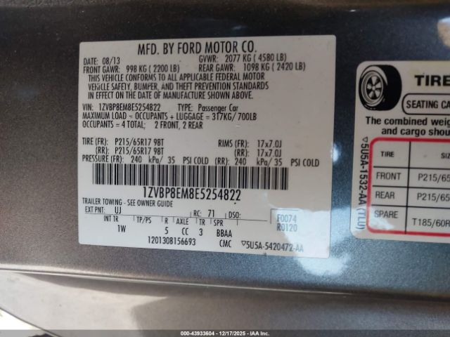 2014 FORD MUSTANG 1ZVBP8EM8E5254822 Photo 8