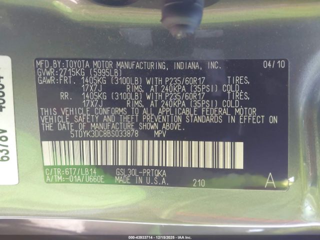 2011 TOYOTA SIENNA 5TDYK3DC8BS033878 Photo 8