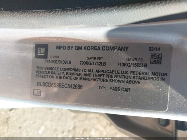 Chevrolet Spark 1lt Auto 2014 KL8CD6S98EC542686 Image 9