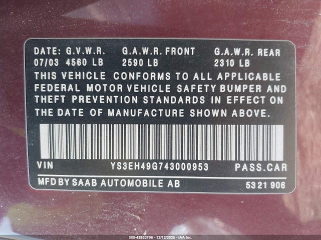 2004 SAAB 9-5 YS3EH49G743000953 Photo 8