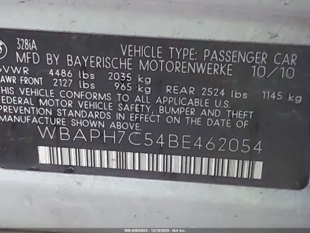 2011 BMW 328I WBAPH7C54BE462054 Photo 8