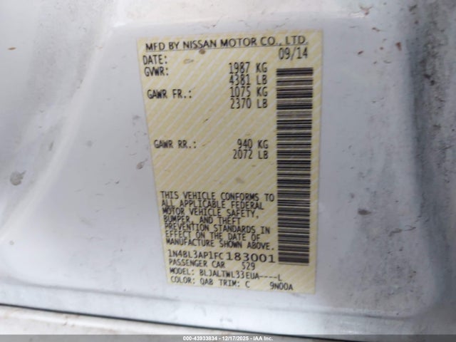 Nissan Altima 3.5 Sl 2015 1N4BL3AP1FC183001 Image 9