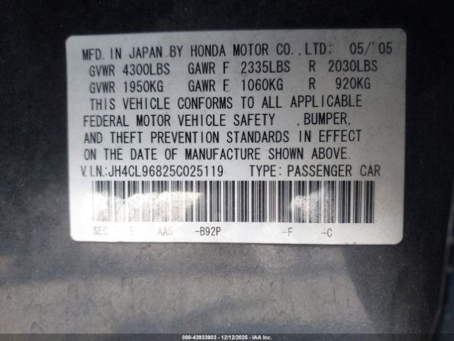 2005 ACURA TSX JH4CL96825C025119 Photo 8