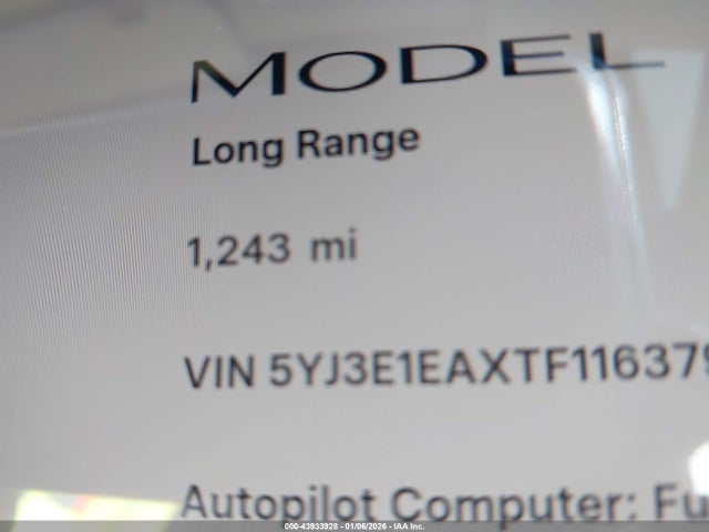 43933928 :رقم المزاد ، 5YJ3E1EAXTF116379 vin ، 2026 Tesla Model 3 Premium Rear-wheel Drive مزاد بيع