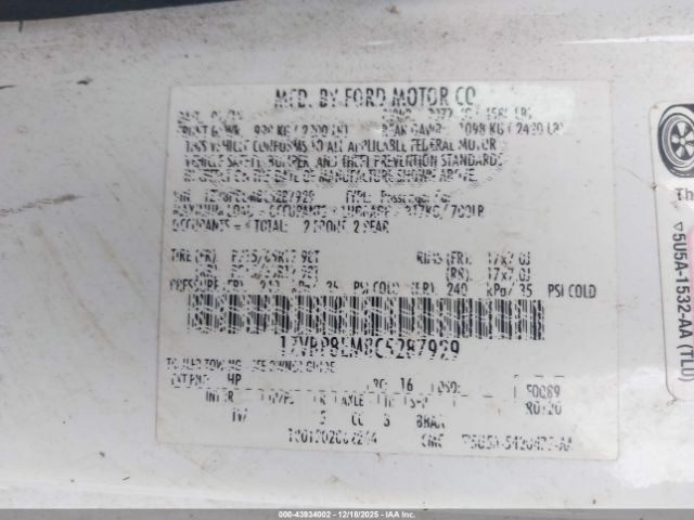 2012 FORD MUSTANG 1ZVBP8EM8C5287929 Photo 8