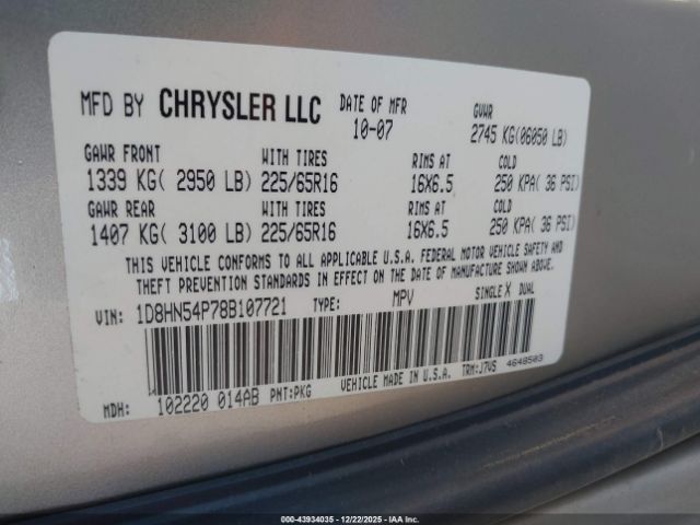 2008 DODGE GRAND CARAVAN 1D8HN54P78B107721 Photo 8