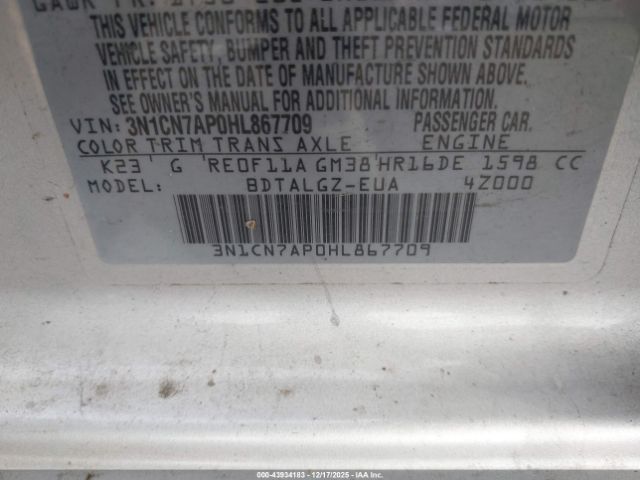 2017 NISSAN VERSA 3N1CN7AP0HL867709 Photo 8