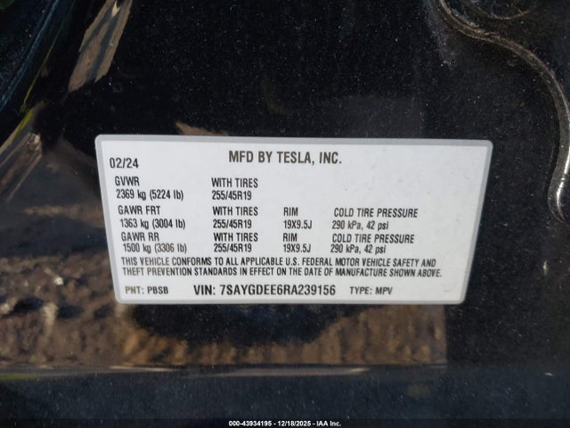 2024 TESLA MODEL Y 7SAYGDEE6RA239156 Photo 8
