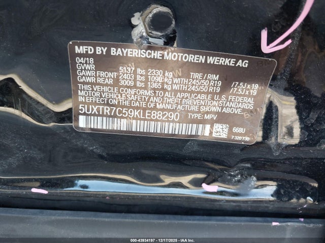 Продаж на аукціоні авто 2019 Bmw X3 Sdrive30i, vin: 5UXTR7C59KLE88290, номер лоту: 43934197