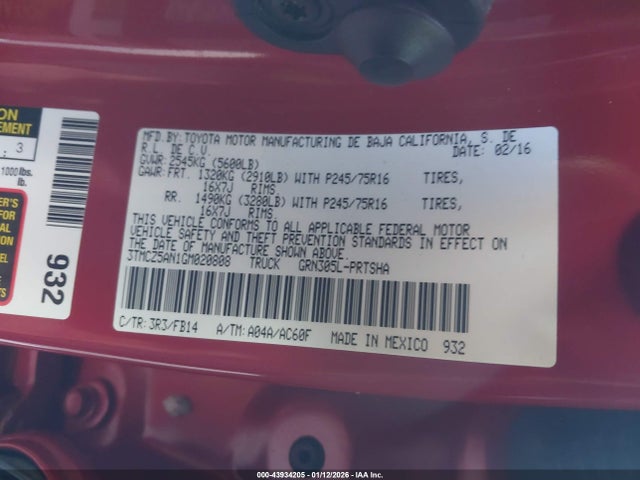 3TMCZ5AN1GM020808 Toyota Tacoma Sr V6