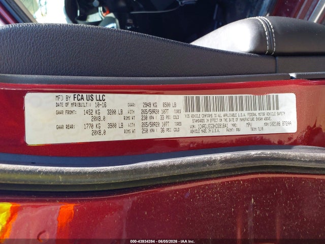 43934394 :رقم المزاد ، 1C4RDJEG3HC691641 vin ، 2017 Dodge Durango Citadel Anodized Platinum Awd مزاد بيع
