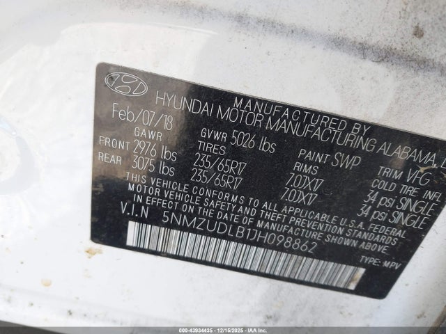 5NMZUDLB1JH098862 Hyundai Santa Fe Sport 2.4l