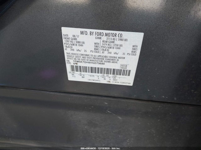Ford EXPLORER XLT 2017 1FM5K7DH8HGD79689 Image 9