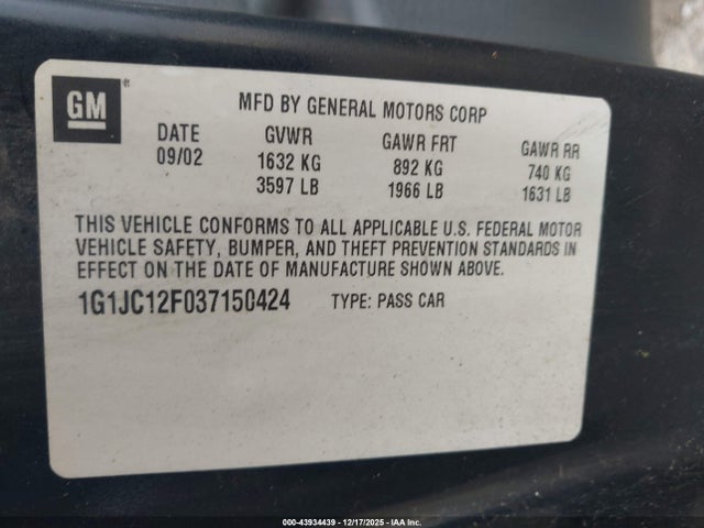 2003 CHEVROLET CAVALIER 1G1JC12F037150424 Photo 8