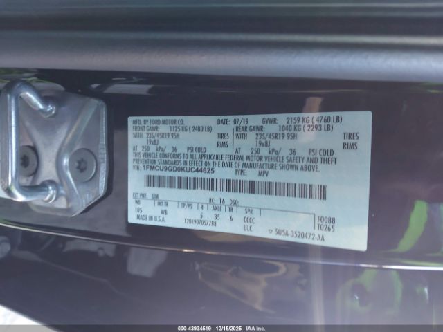 2019 FORD ESCAPE 1FMCU9GD0KUC44625 Photo 8