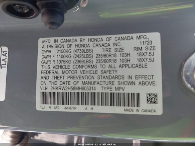 2021 HONDA CR-V 2HKRW2H58MH605314 Photo 8