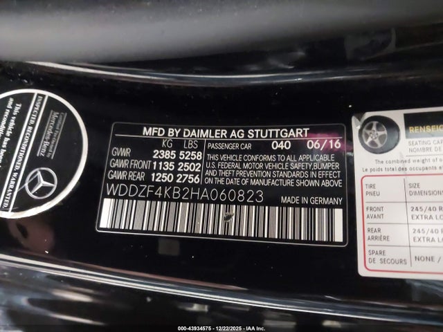 43934575 :رقم المزاد ، WDDZF4KB2HA060823 vin ، 2017 Mercedes-benz E 300 4matic مزاد بيع