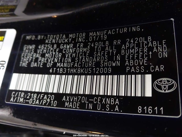 2019 TOYOTA CAMRY HYBRID 4T1B31HK8KU512009 Photo 8