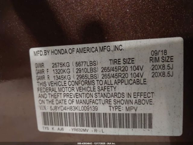 2019 ACURA MDX 5J8YD4H83KL009139 Photo 8