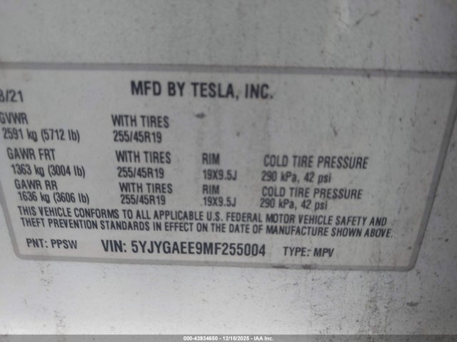 2021 TESLA MODEL Y 5YJYGAEE9MF255004 Photo 8
