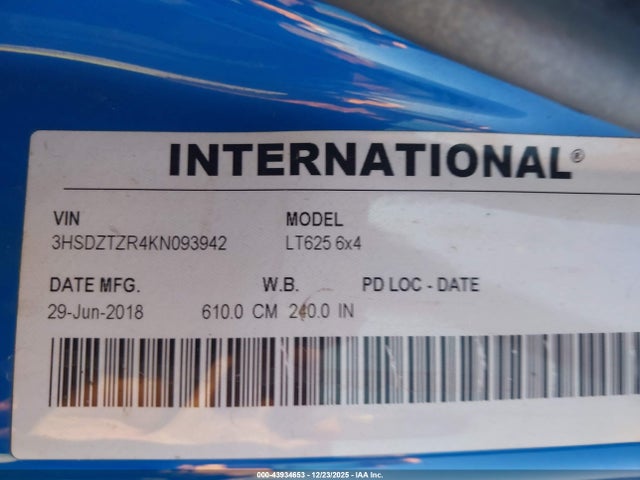 Продаж на аукціоні авто 2019 International Lt, vin: 3HSDZTZR4KN093942, номер лоту: 43934653