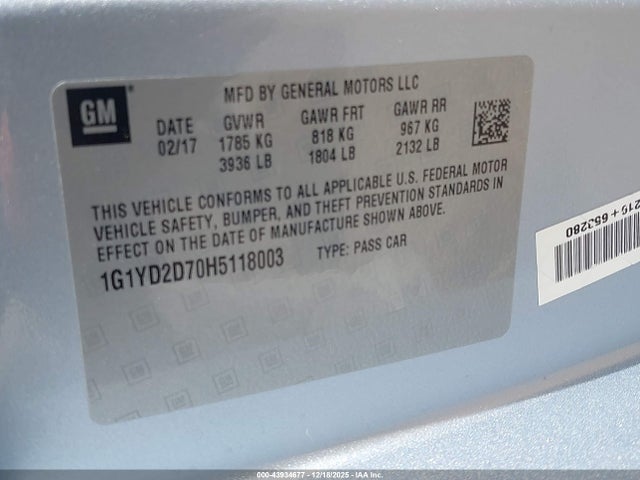 2017 CHEVROLET CORVETTE 1G1YD2D70H5118003 Photo 8