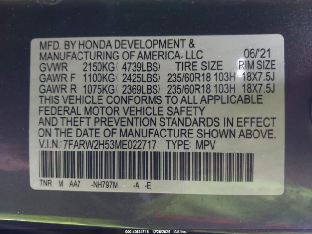 2021 HONDA CR-V 7FARW2H53ME022717 Photo 8