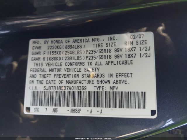 2007 ACURA RDX 5J8TB18507A018369 Photo 8