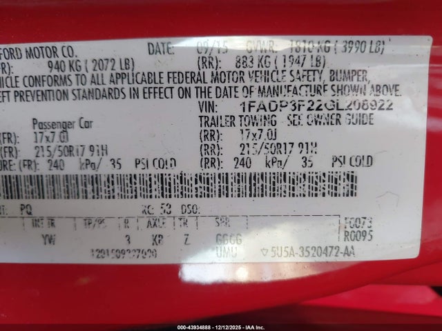 Ford FOCUS SE 2016 1FADP3F22GL208922 Image 9