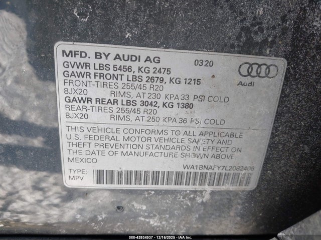 WA1BNAFY7L2082406 Audi Q5 Premium Plus 45 Tfsi Quattro S Tronic