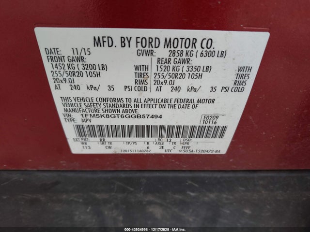 1FM5K8GT6GGB57494 Ford EXPLORER SPORT