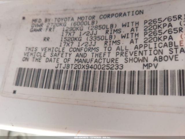 2004 LEXUS GX 470 JTJBT20X940025233 Photo 8