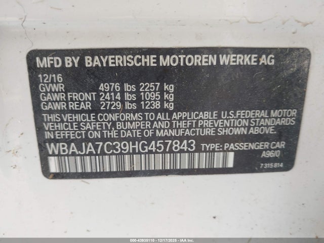 2017 BMW 530I WBAJA7C39HG457843 Photo 8