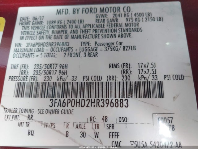 2017 FORD FUSION 3FA6P0HD2HR396883 Photo 8