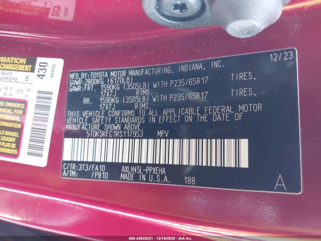5TDKSKFC1RS117953 Toyota SIENNA LE
